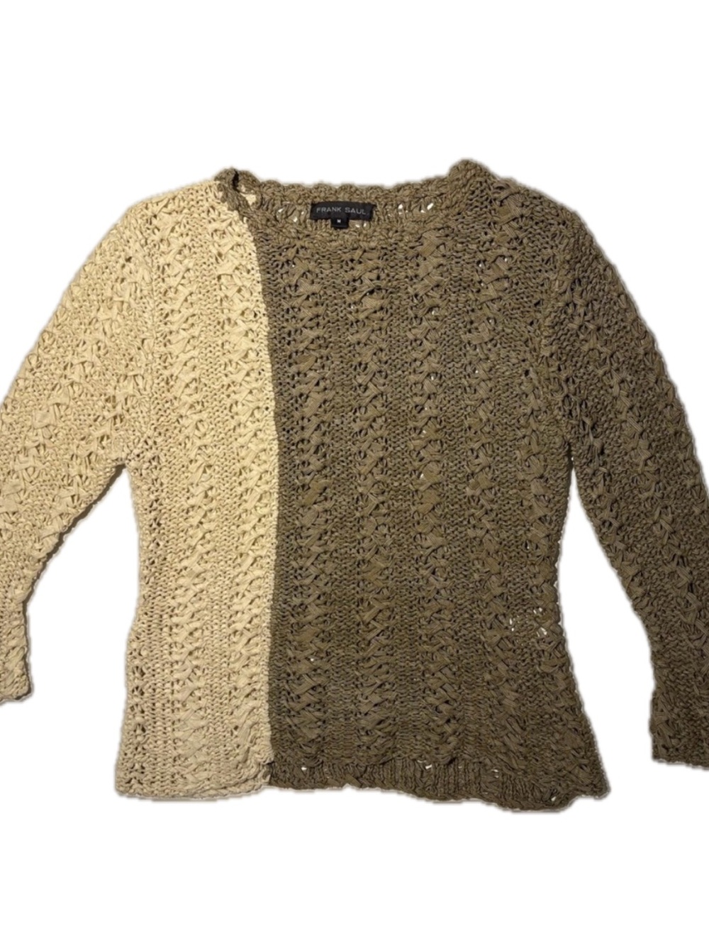 Frank Saul Vintage Colorblock Open Stitch Ribbon Knit Sweater Size M